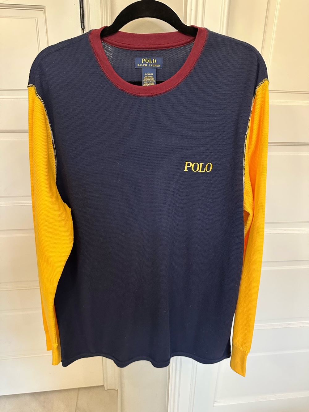 Polo Ralph Lauren Waffle Knit Thermal Henley Men’s XL Colorblock Shirt Embroider